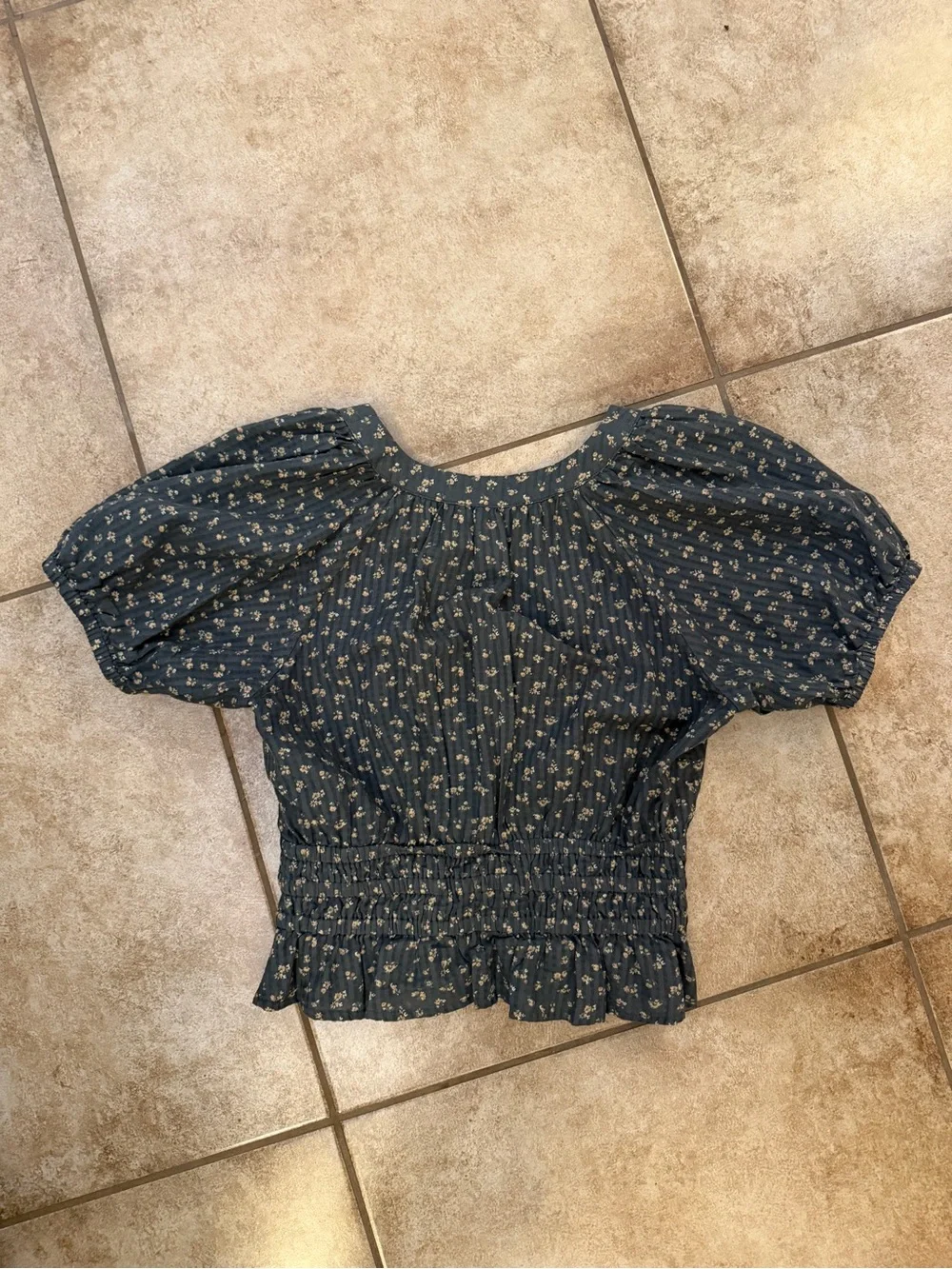 Madewell Navy Floral Smocked Peplum Blouse